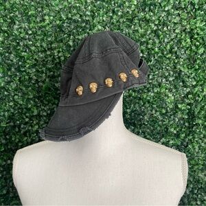 Distressed Black Embroiled & Embellishment Skulls Hat - Open to Offers✨